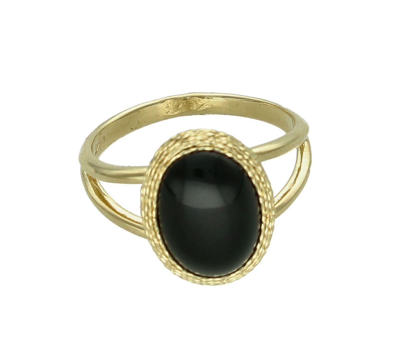 Złoty pierścionek damski 585 z owalnym czarnym kamieniem rozmiar 18 PI 6887A 585. Złoty pierścionek damski. Złoty pierścionek z kamieniami. Pierścionek złoty zaręczynowy. Pierścionek złoty próby 585. Złoty pierścionek na prezent dla  (5).jpg